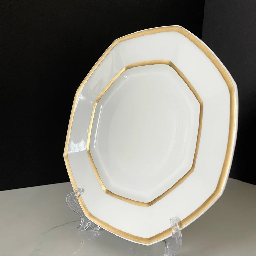 SET of 4 Gold & White Octagon Luncheon Lates - Guerin Limoges